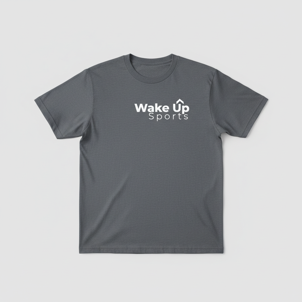 Official Wake Up Sports logo tee. Clean and minimal design, soft cotton, perfect for branding or casual everyday wear.