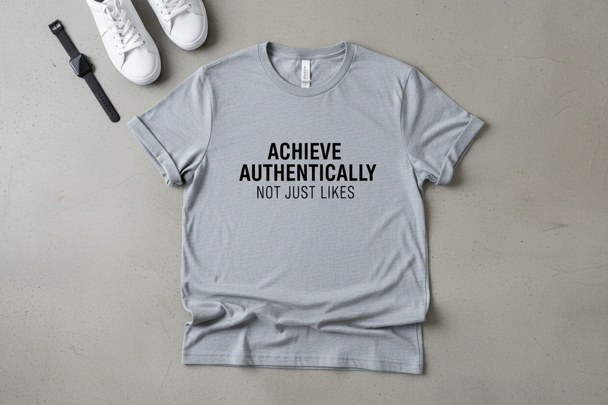 A minimalist statement tee supporting real achievement. Soft cotton, perfect for casual wear or sporty looks. Clean, legible typography